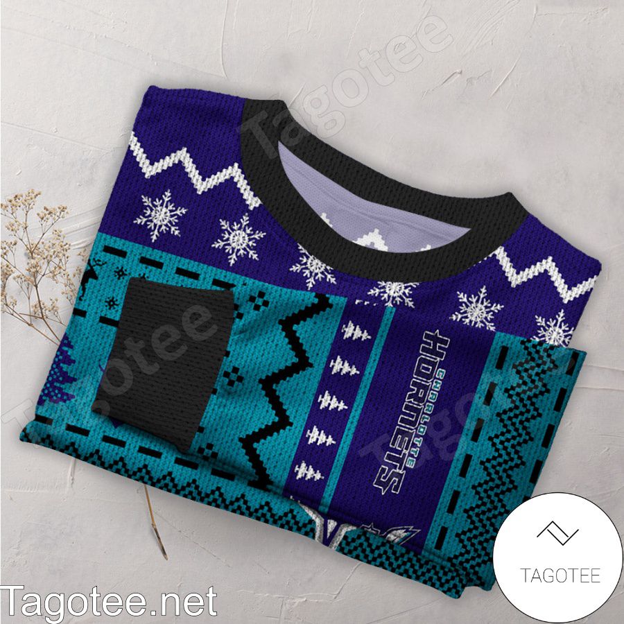 Charlotte Hornets NBA Basketball Knit Pattern Ugly Christmas Sweater a