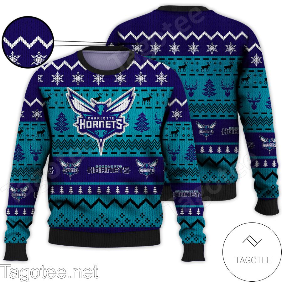 Charlotte Hornets NBA Basketball Knit Pattern Ugly Christmas Sweater