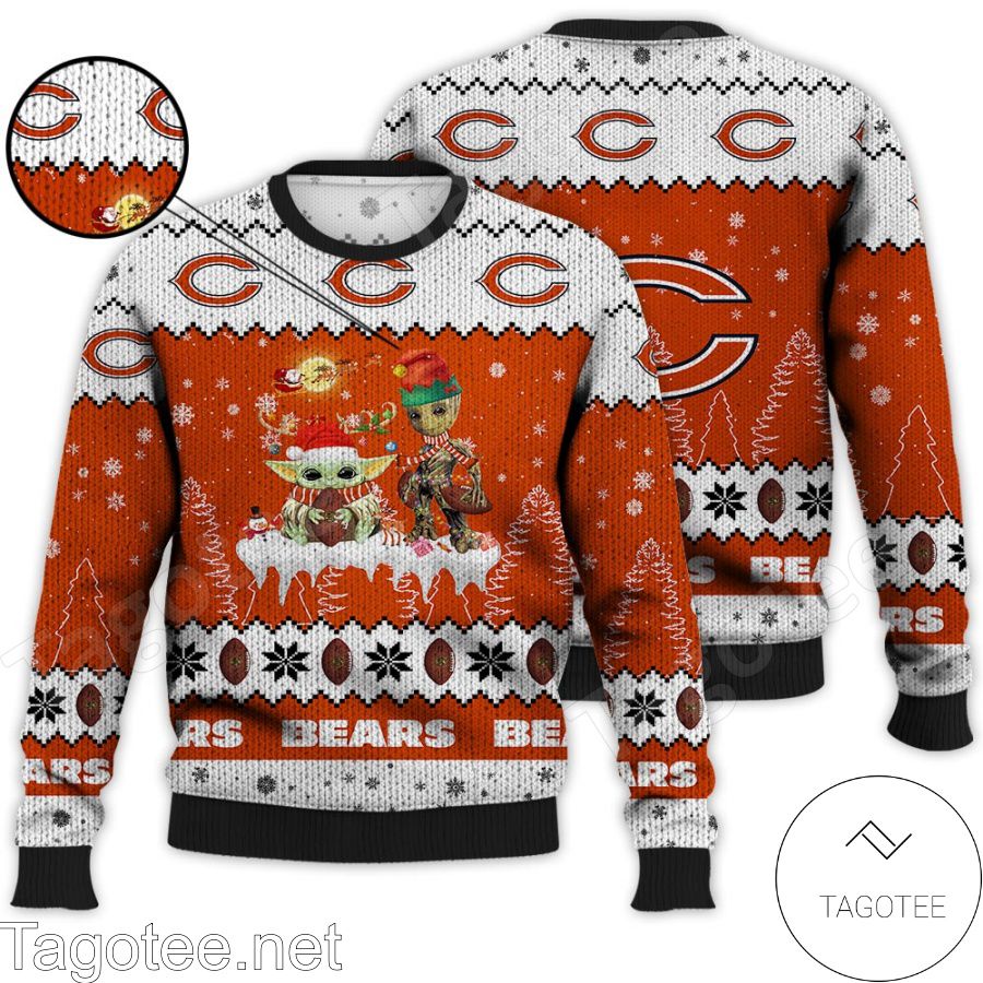 Chicago Bears NFL Baby Yoda And Baby Groot Ugly Christmas Sweater