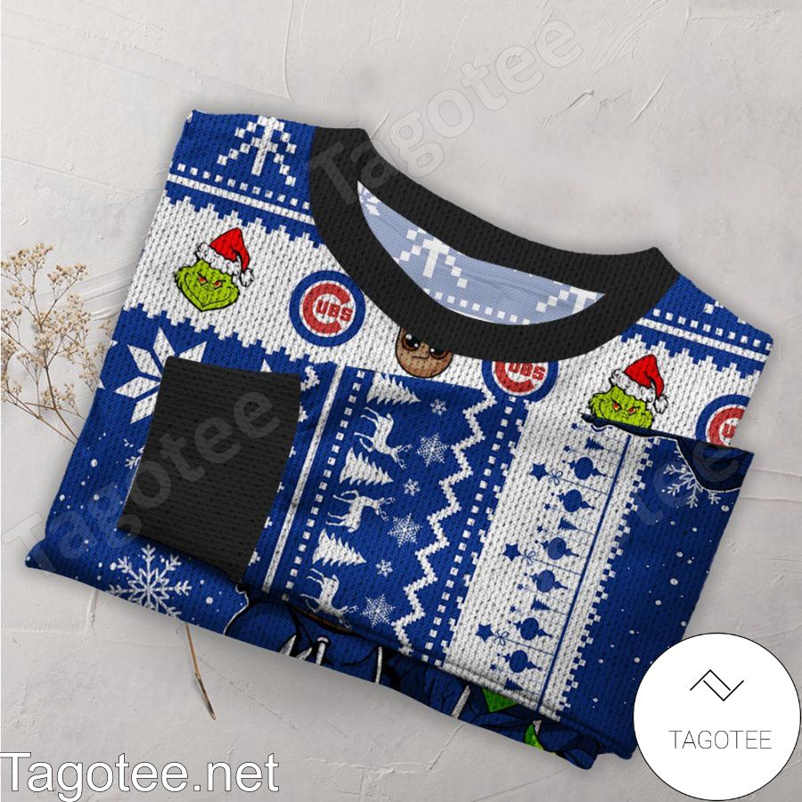 Chicago Cubs Baby Groot And Grinch MLB Ugly Christmas Sweater a