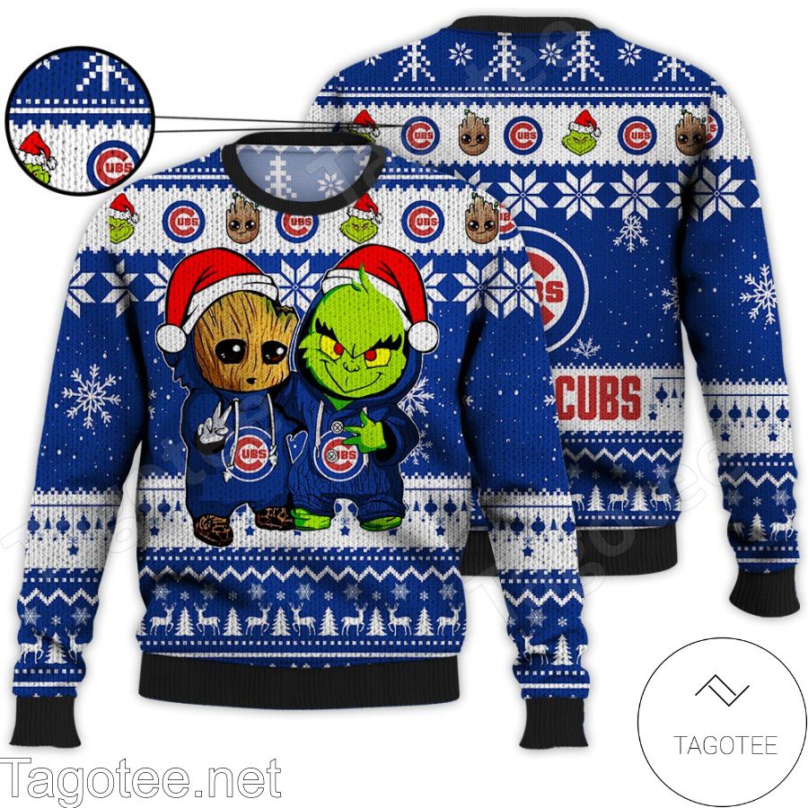 Chicago Cubs Baby Groot And Grinch MLB Ugly Christmas Sweater