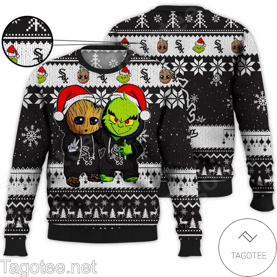 Chicago White Sox Baby Groot And Grinch MLB Ugly Christmas Sweater