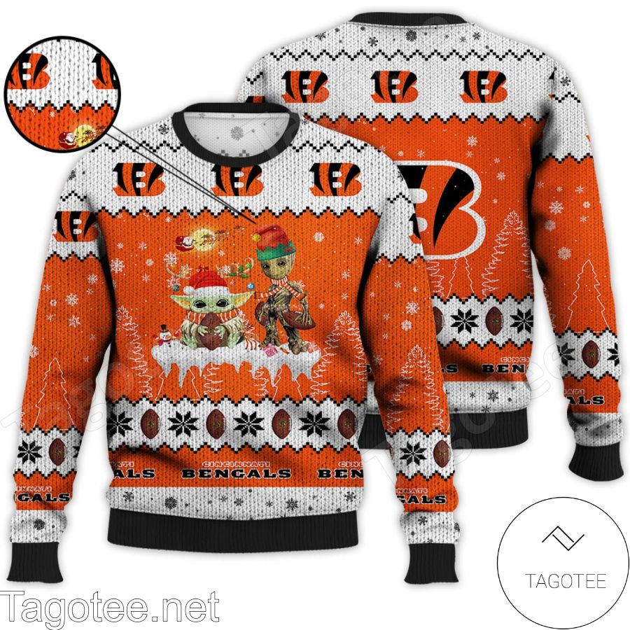 Cincinnati Bengals NFL Baby Yoda And Baby Groot Ugly Christmas Sweater