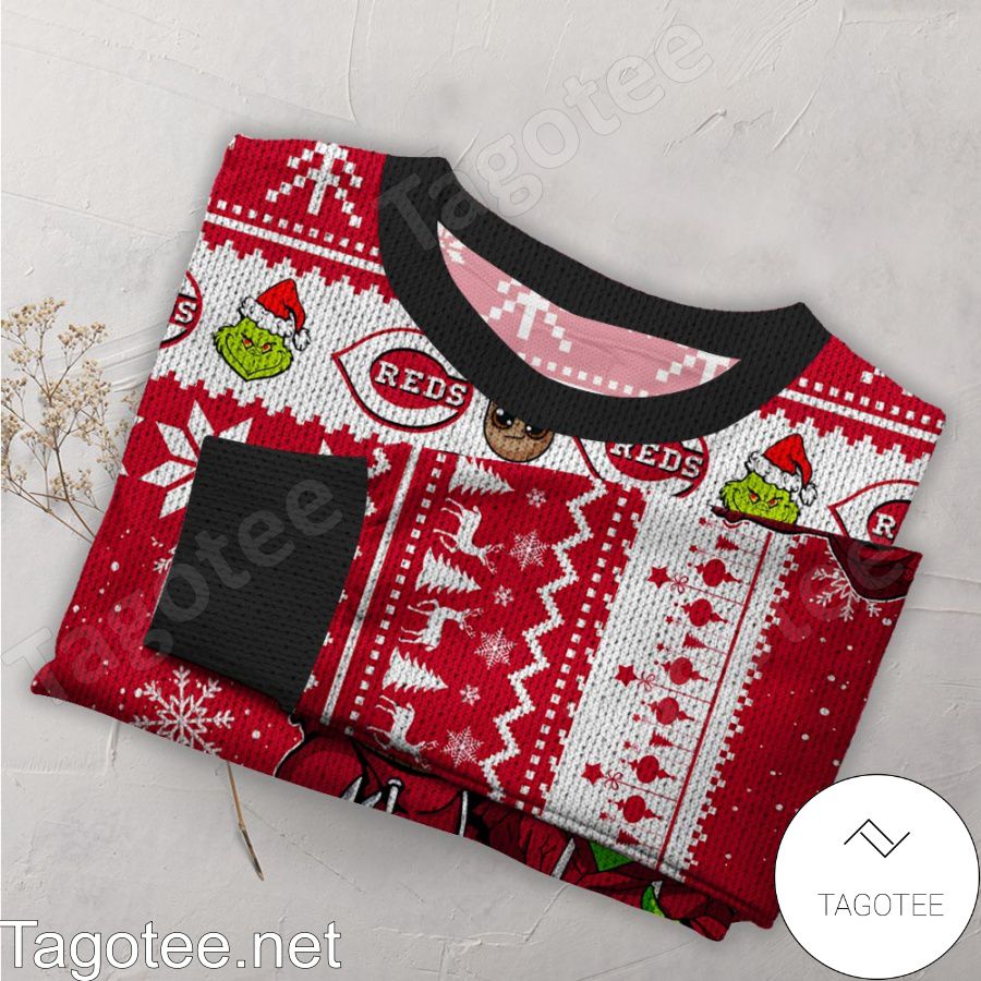 Cincinnati Reds Baby Groot And Grinch MLB Ugly Christmas Sweater a