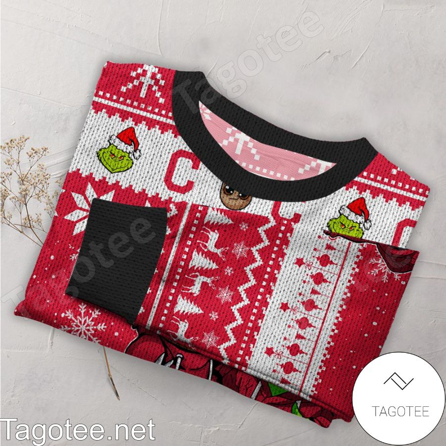 Cleveland Guardians Baby Groot And Grinch MLB Ugly Christmas Sweater a