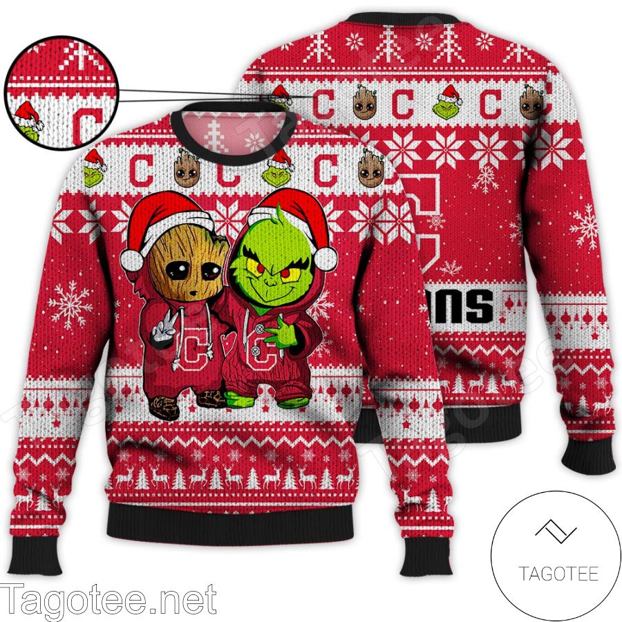 Cleveland Guardians Baby Groot And Grinch MLB Ugly Christmas Sweater