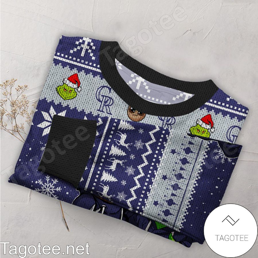 Colorado Rockies Baby Groot And Grinch MLB Ugly Christmas Sweater a