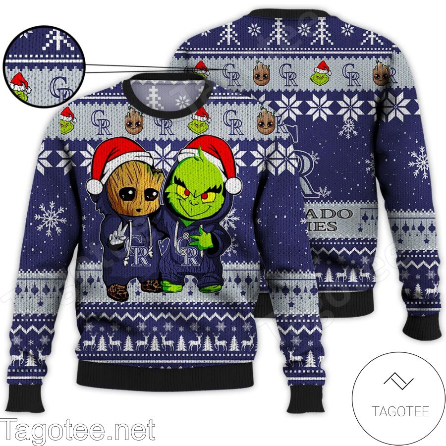 Colorado Rockies Baby Groot And Grinch MLB Ugly Christmas Sweater