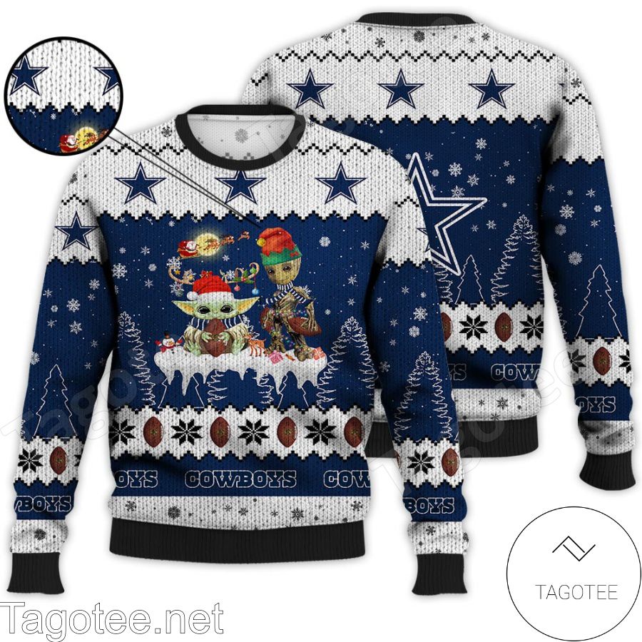 Dallas Cowboys NFL Baby Yoda And Baby Groot Ugly Christmas Sweater