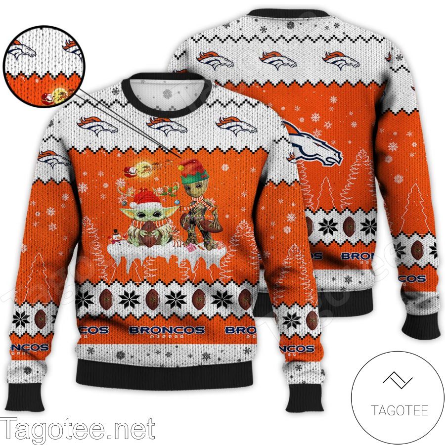 Denver Broncos NFL Baby Yoda And Baby Groot Ugly Christmas Sweater