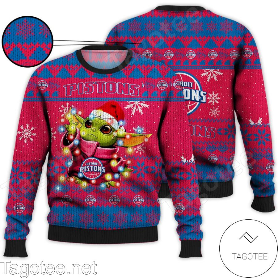 Detroit Pistons Baby Yoda Star Wars NBA Ugly Christmas Sweater