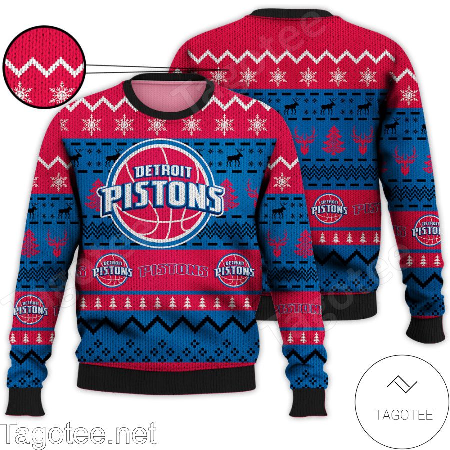 Detroit Pistons NBA Basketball Knit Pattern Ugly Christmas Sweater