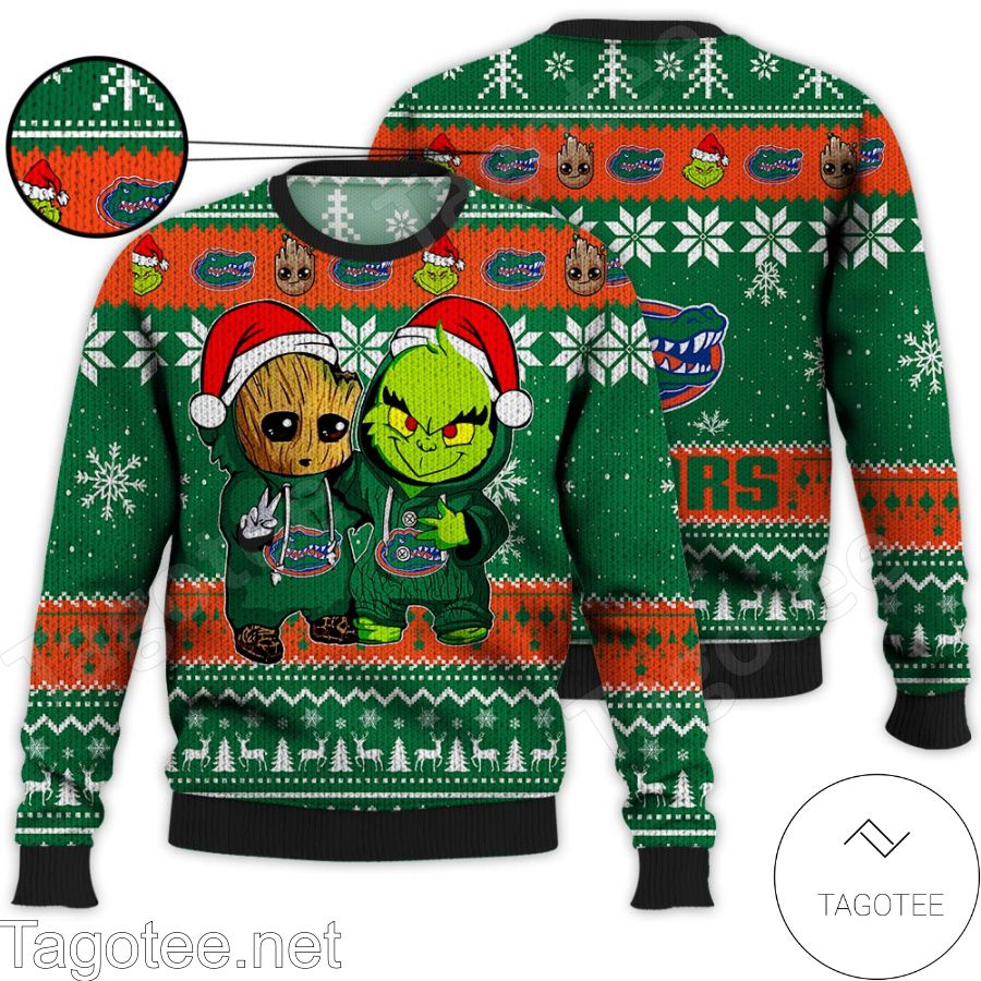 Florida Gators Baby Groot And Grinch NCAA Ugly Christmas Sweater