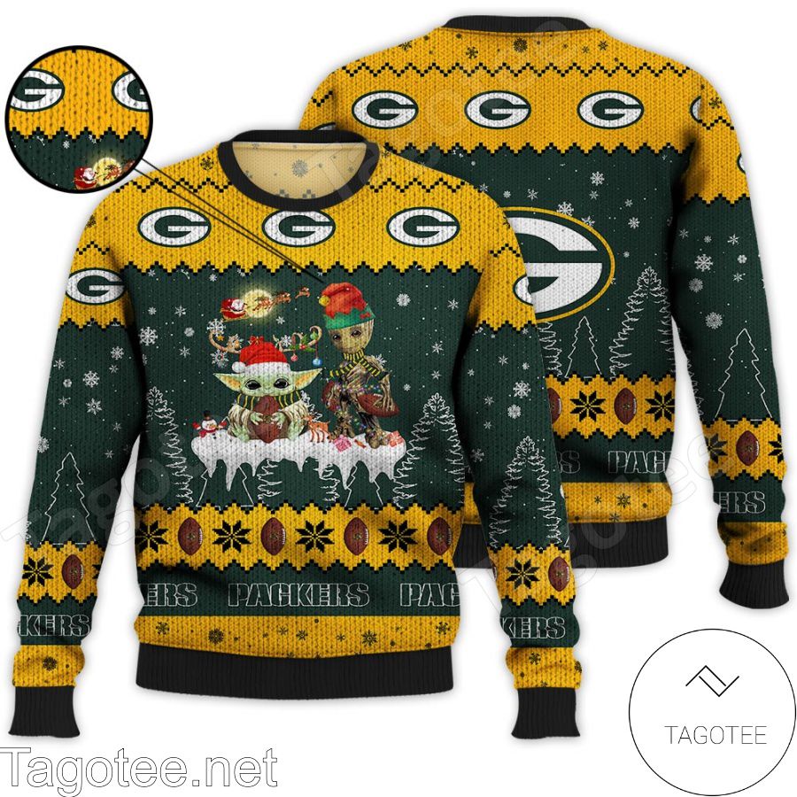 Green Bay Packers NFL Baby Yoda And Baby Groot Ugly Christmas Sweater