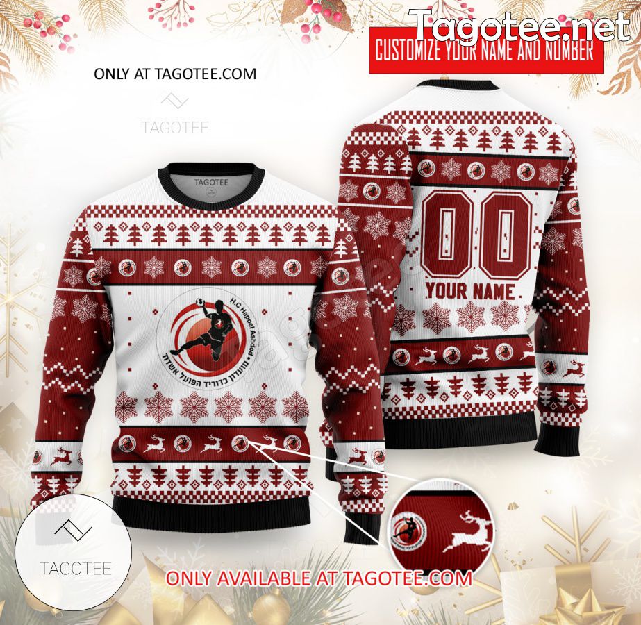 Hapoel Ashdod HC Handball Custom Ugly Christmas Sweater - BiShop