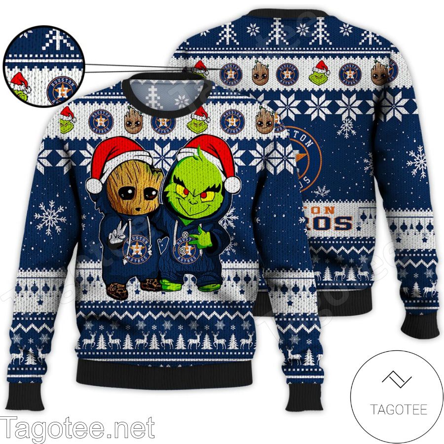 Houston Astros Baby Groot And Grinch MLB Ugly Christmas Sweater