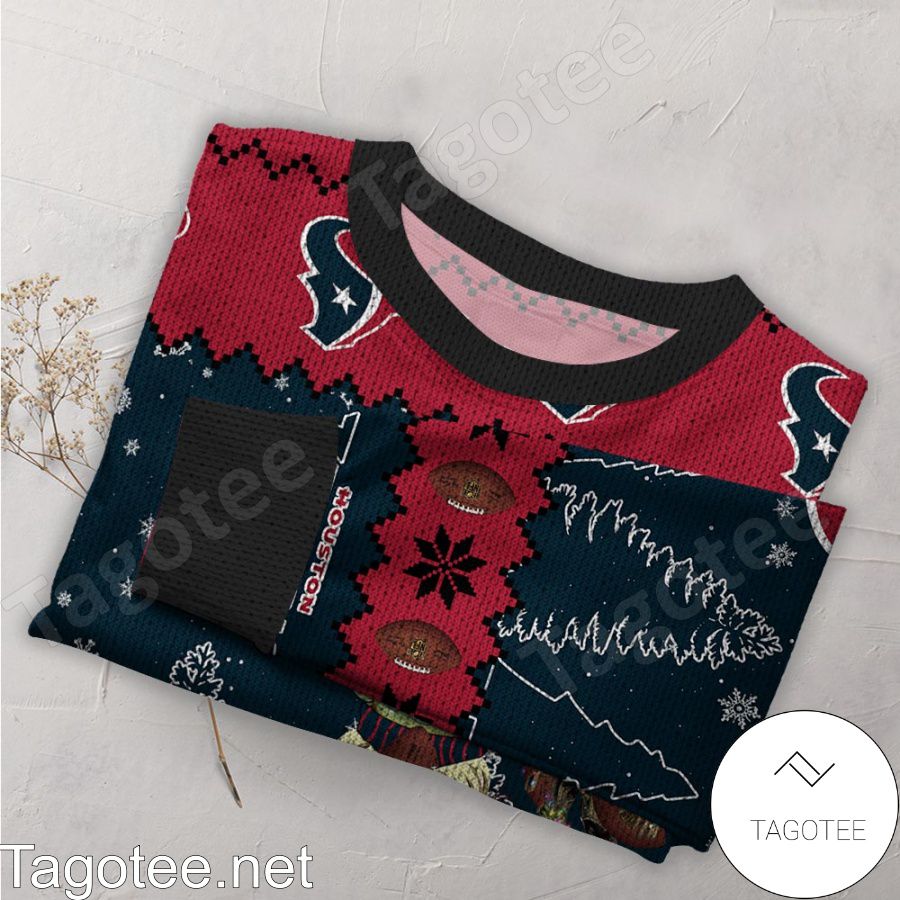 Houston Texans NFL Baby Yoda And Baby Groot Ugly Christmas Sweater a