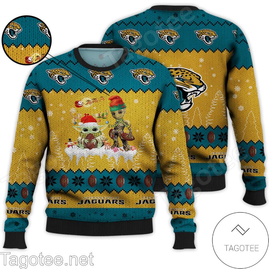 Jacksonville Jaguars NFL Baby Yoda And Baby Groot Ugly Christmas Sweater