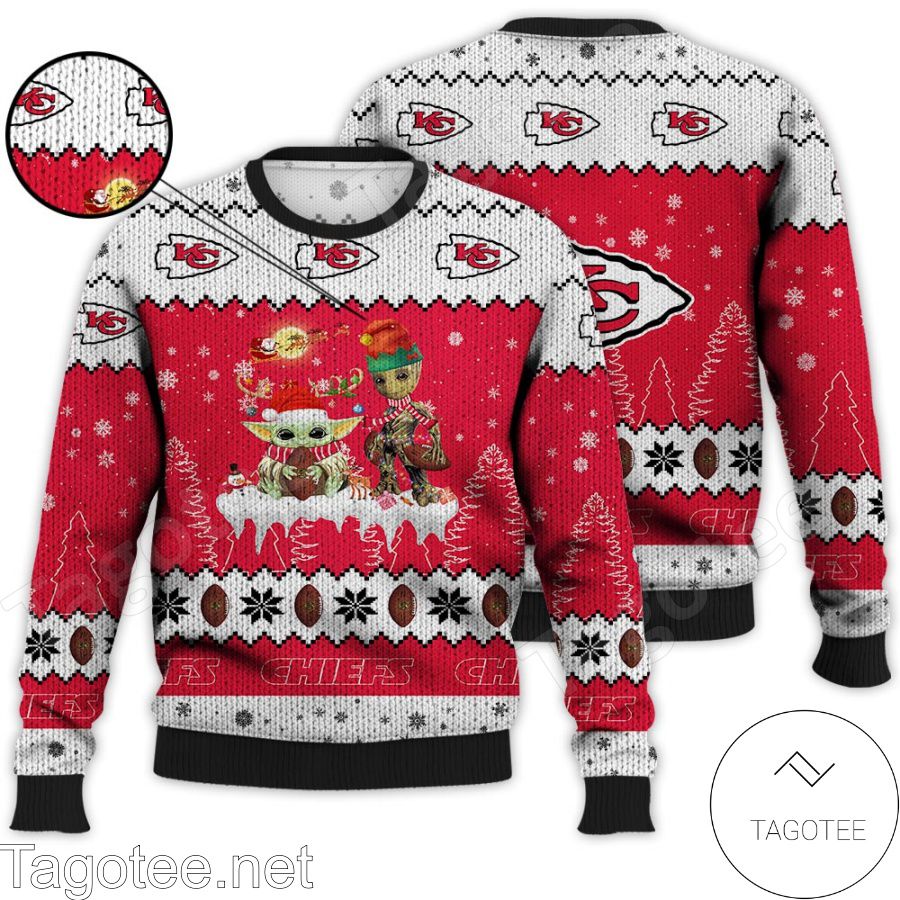 Kansas City Chiefs NFL Baby Yoda And Baby Groot Ugly Christmas Sweater