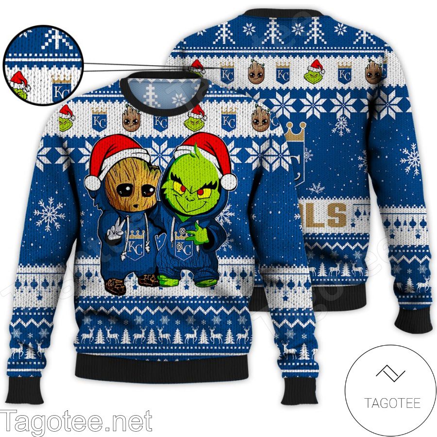 Kansas City Royals Baby Groot And Grinch MLB Ugly Christmas Sweater