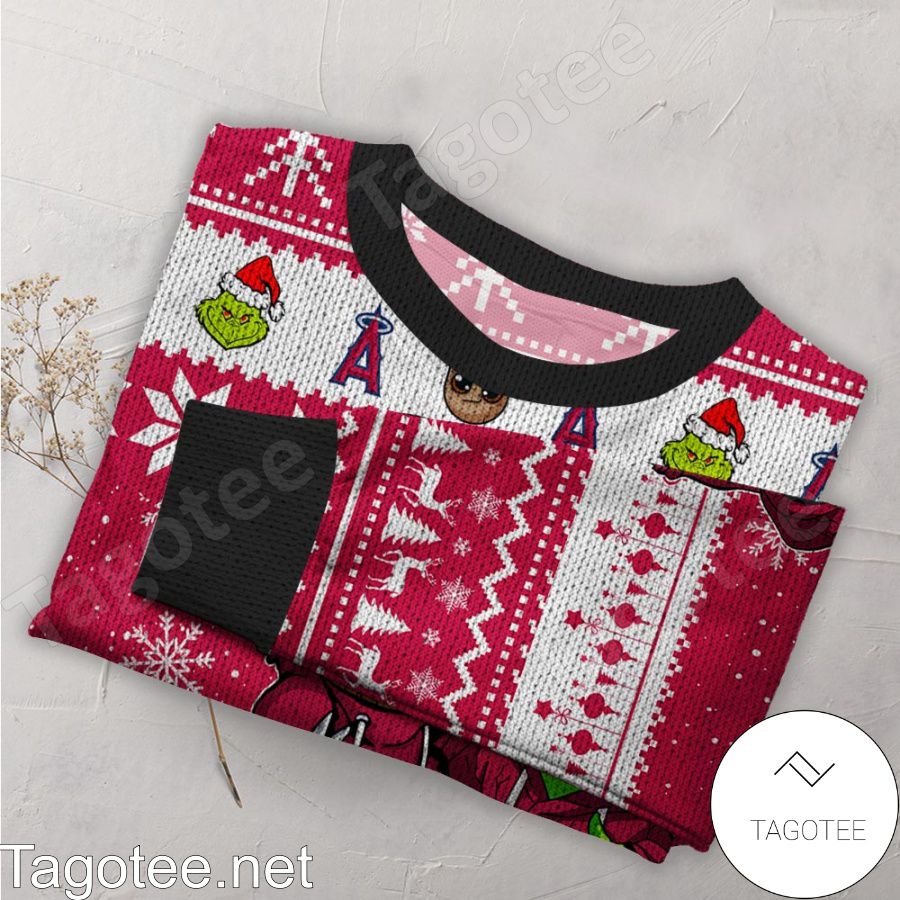 Los Angeles Angels Baby Groot And Grinch MLB Ugly Christmas Sweater a