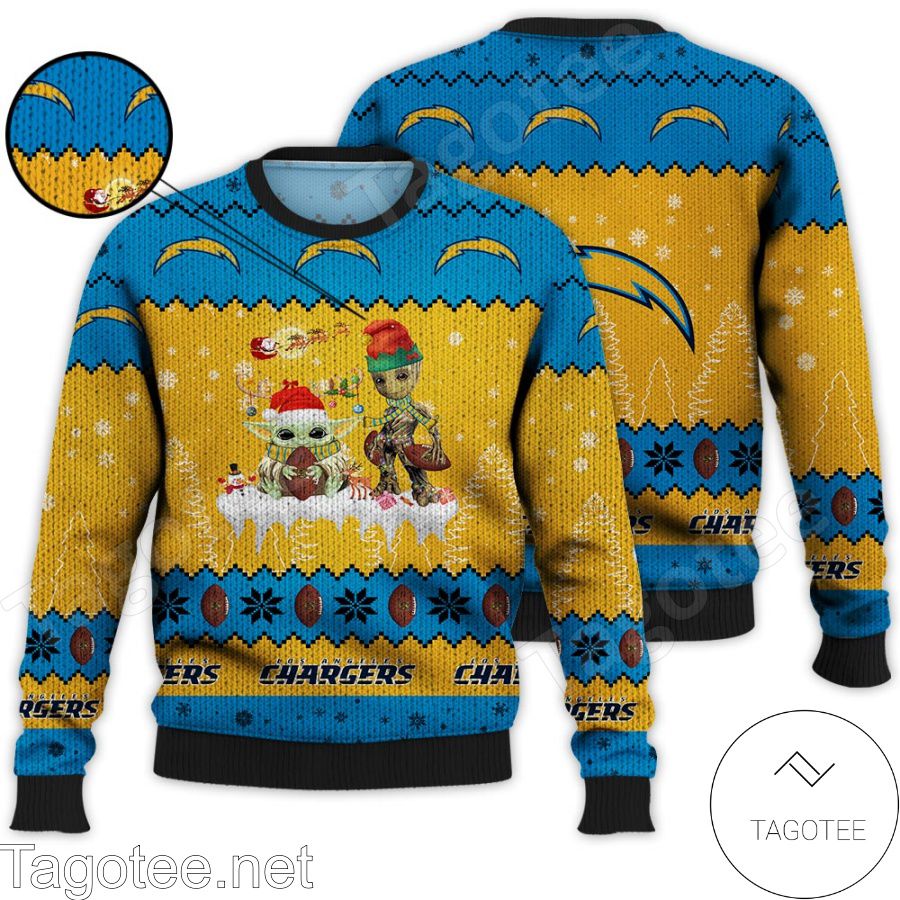 Los Angeles Chargers NFL Baby Yoda And Baby Groot Ugly Christmas Sweater