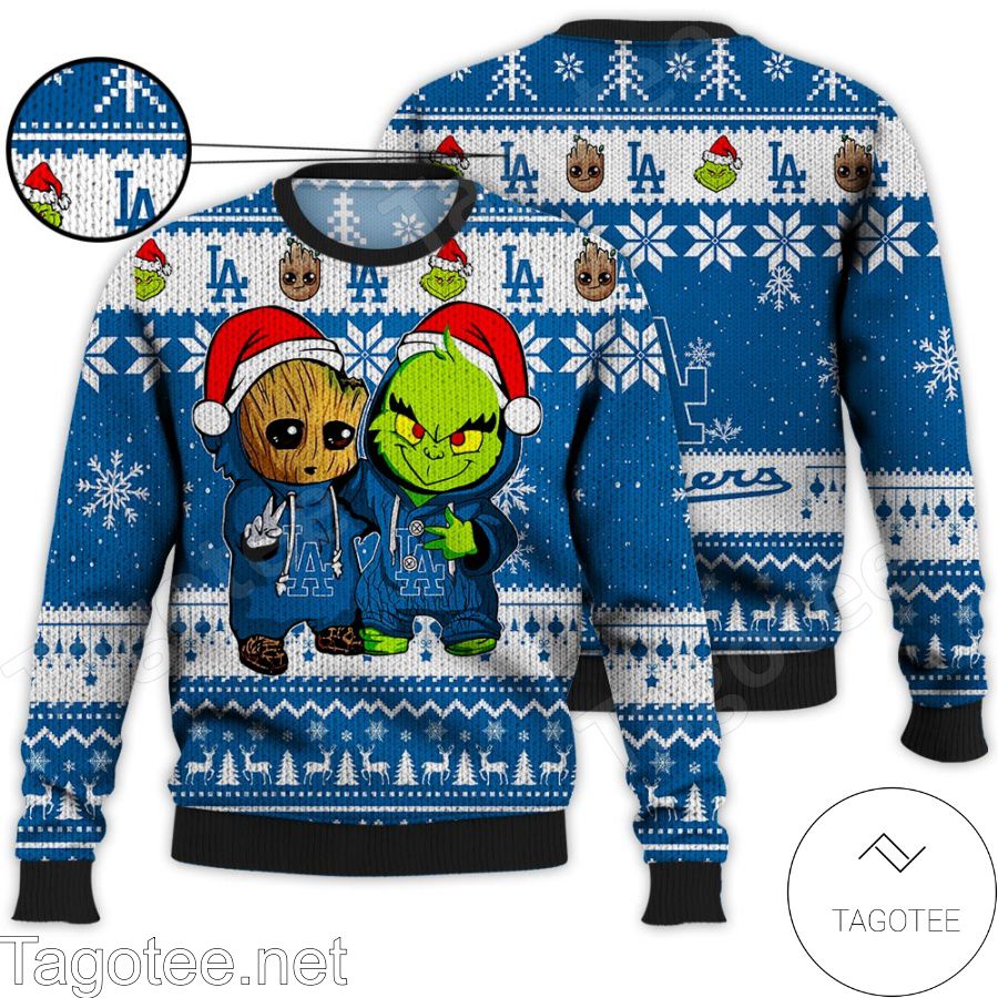 Los Angeles Dodgers Baby Groot And Grinch MLB Ugly Christmas Sweater