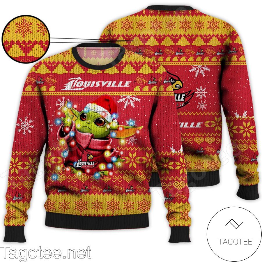 Louisville Cardinals Baby Yoda Star Wars NCAA Ugly Christmas Sweater