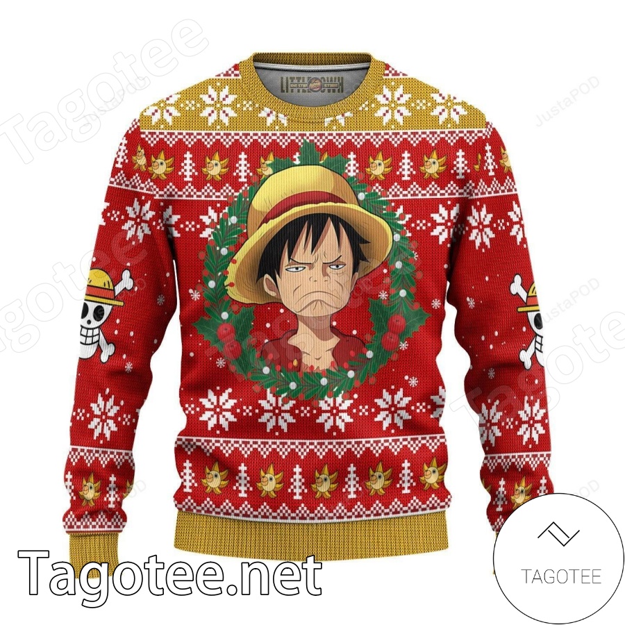 Luffy Weird Face One Piece Manga Anime Xmas Ugly Christmas Sweater