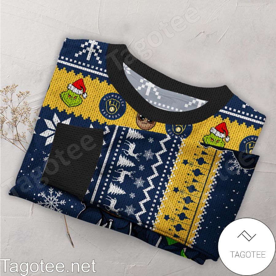 Milwaukee Brewers Baby Groot And Grinch MLB Ugly Christmas Sweater a