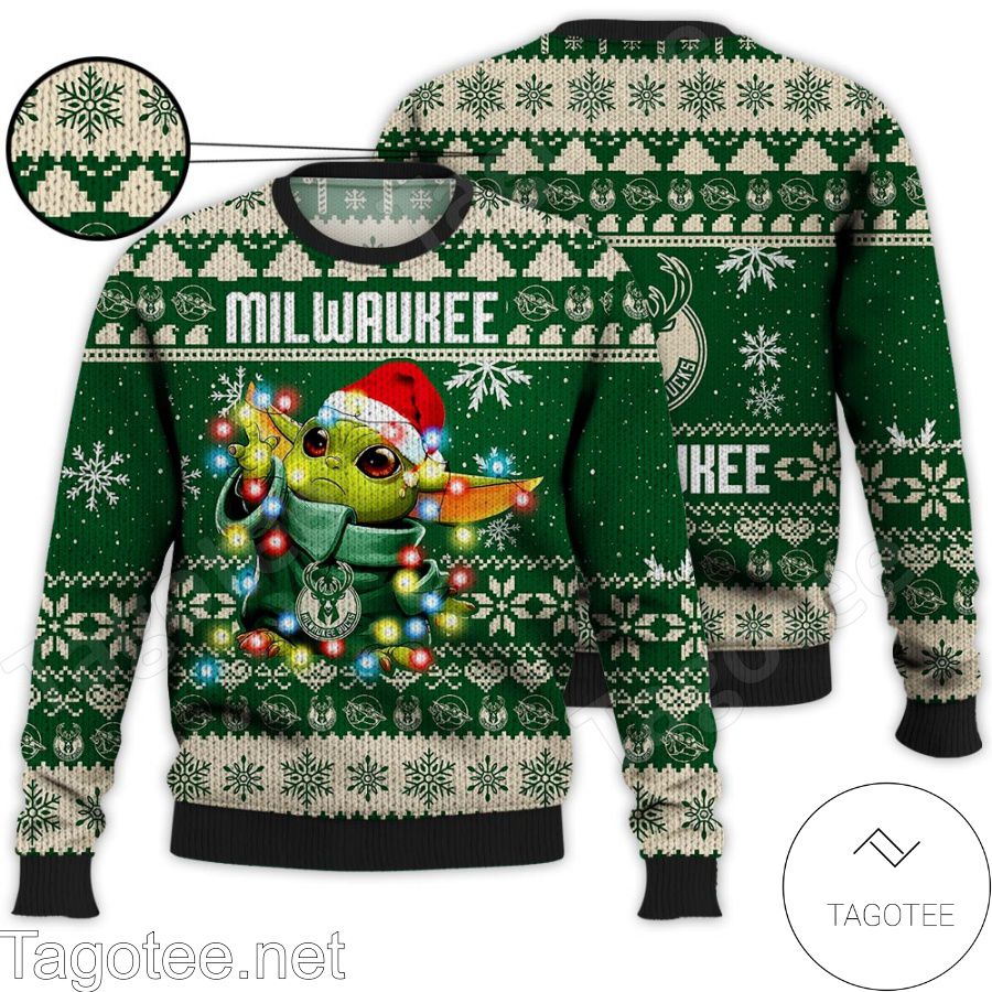 Milwaukee Bucks Baby Yoda Star Wars NBA Ugly Christmas Sweater