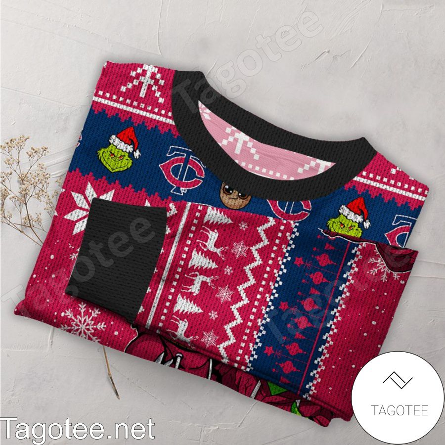 Minnesota Twins Baby Groot And Grinch MLB Ugly Christmas Sweater a