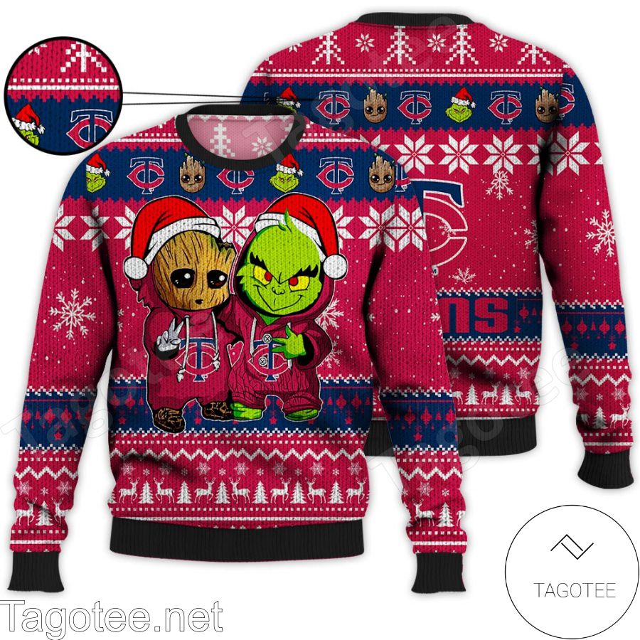 Minnesota Twins Baby Groot And Grinch MLB Ugly Christmas Sweater