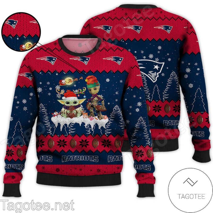 New England Patriots NFL Baby Yoda And Baby Groot Ugly Christmas Sweater