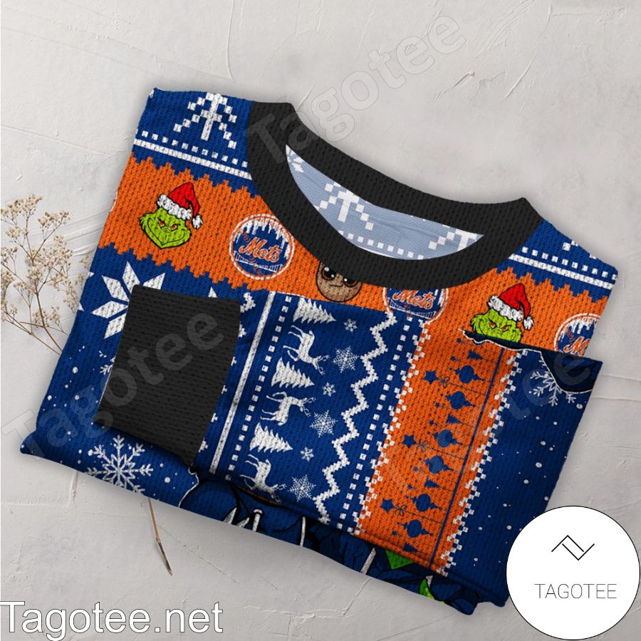 New York Mets Baby Groot And Grinch MLB Ugly Christmas Sweater a