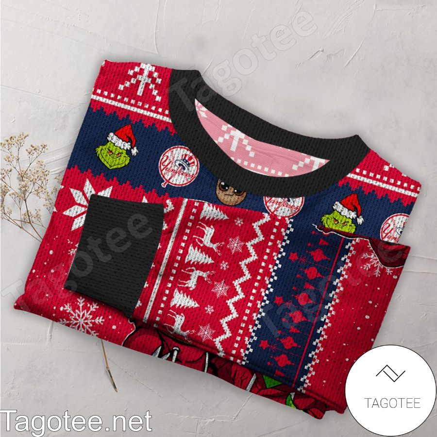 New York Yankees Baby Groot And Grinch MLB Ugly Christmas Sweater a