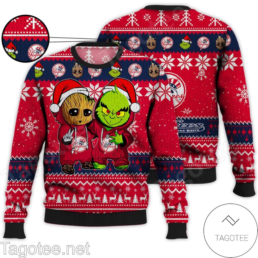 New York Yankees Baby Groot And Grinch MLB Ugly Christmas Sweater