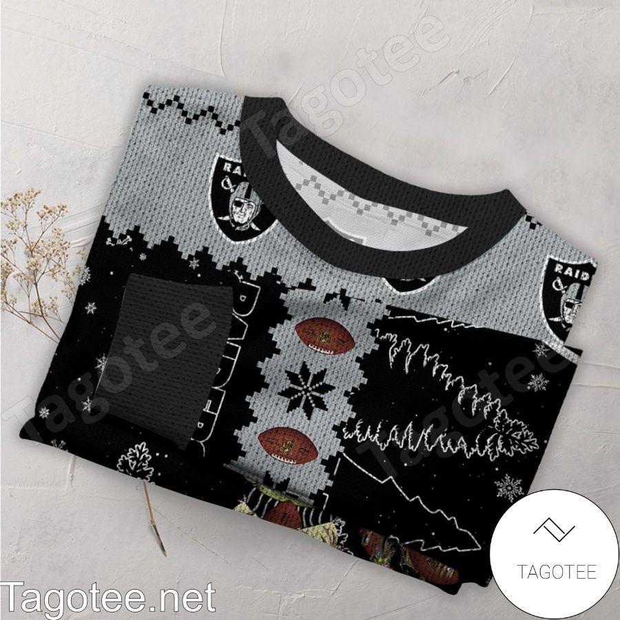 Oakland Raiders NFL Baby Yoda And Baby Groot Ugly Christmas Sweater a