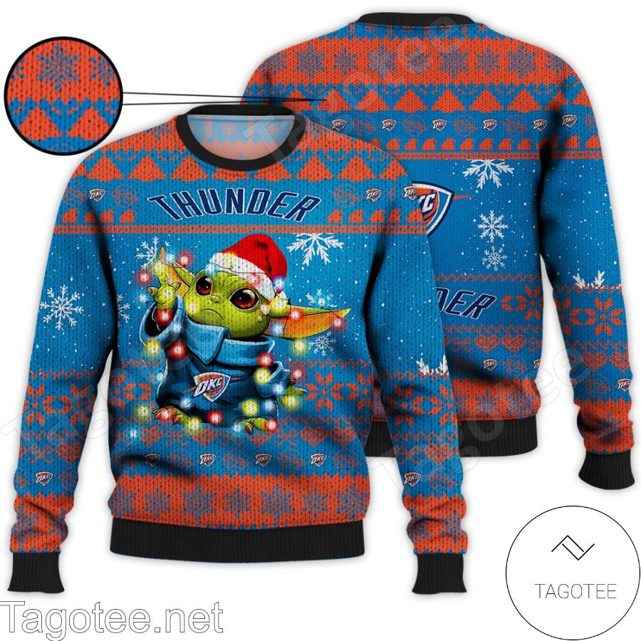 Oklahoma City Thunder Baby Yoda Star Wars NBA Ugly Christmas Sweater