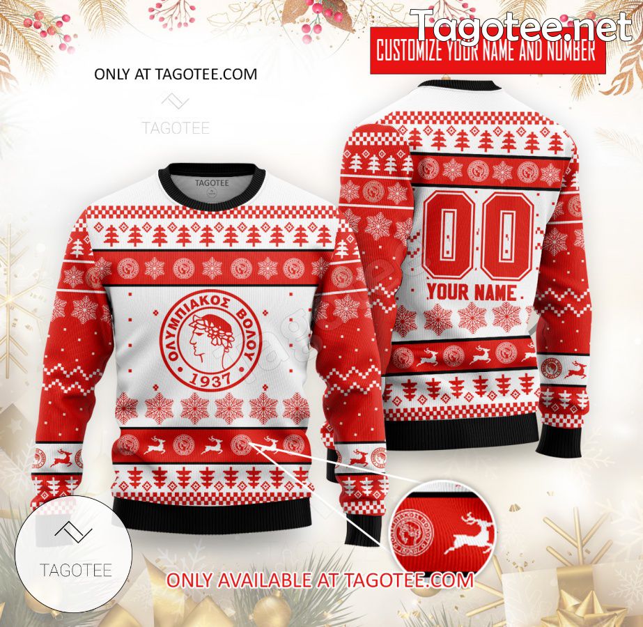 Olympiakos Volou Custom Ugly Christmas Sweater - EmonShop