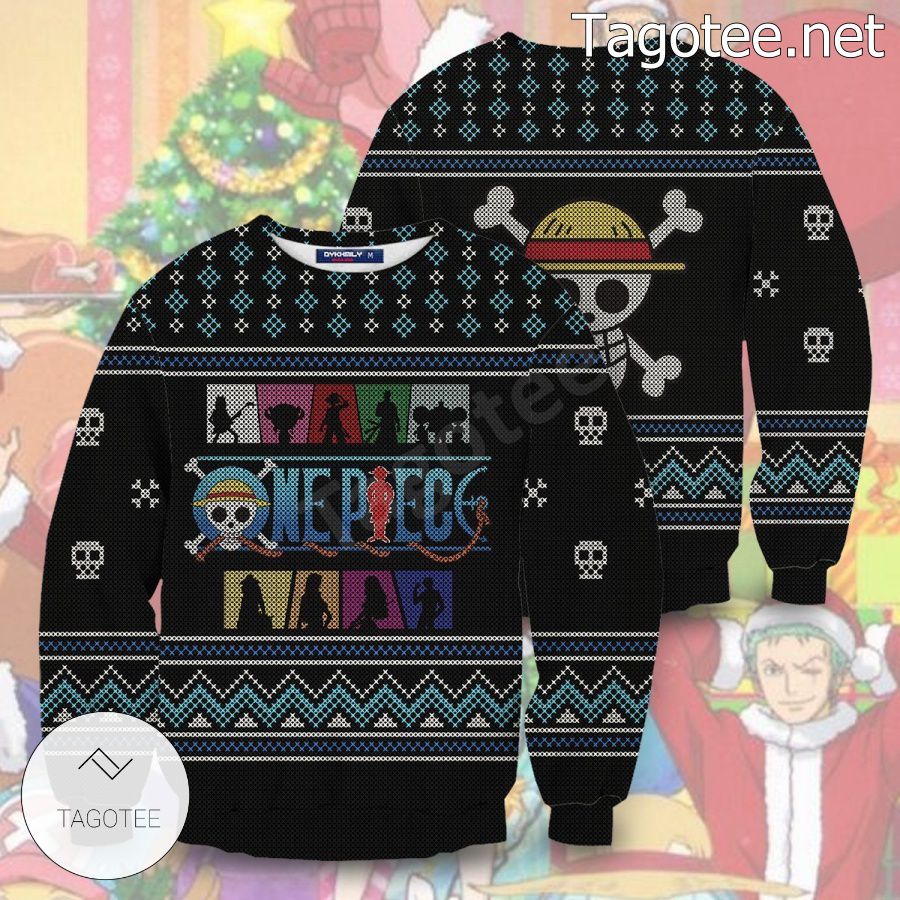 One Piece Straw Hat Crew Silhouette Xmas Ugly Christmas Sweater