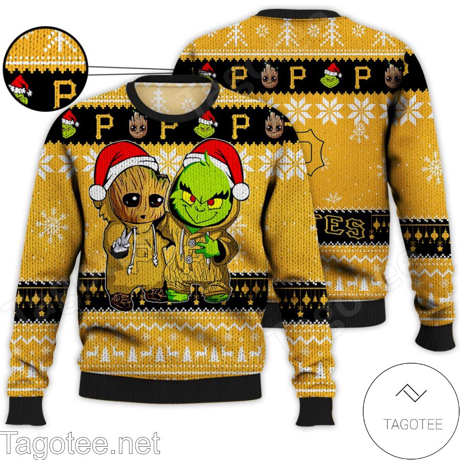 Pittsburgh Pirates Baby Groot And Grinch MLB Ugly Christmas Sweater