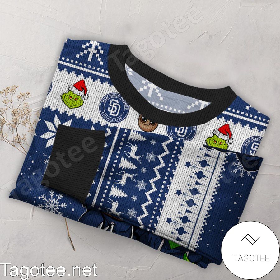 San Diego Padres Baby Groot And Grinch MLB Ugly Christmas Sweater a