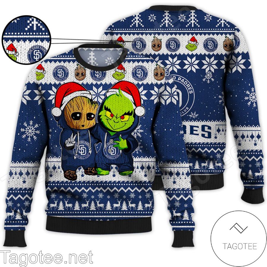 San Diego Padres Baby Groot And Grinch MLB Ugly Christmas Sweater