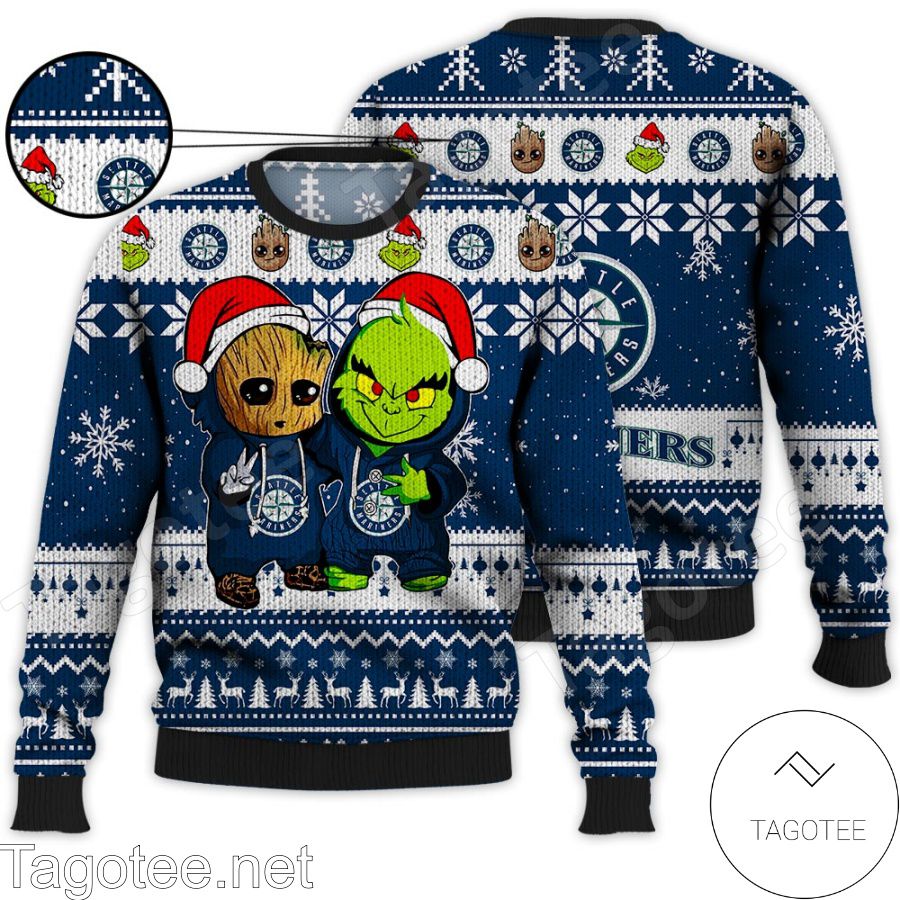 Seattle Mariners Baby Groot And Grinch MLB Ugly Christmas Sweater