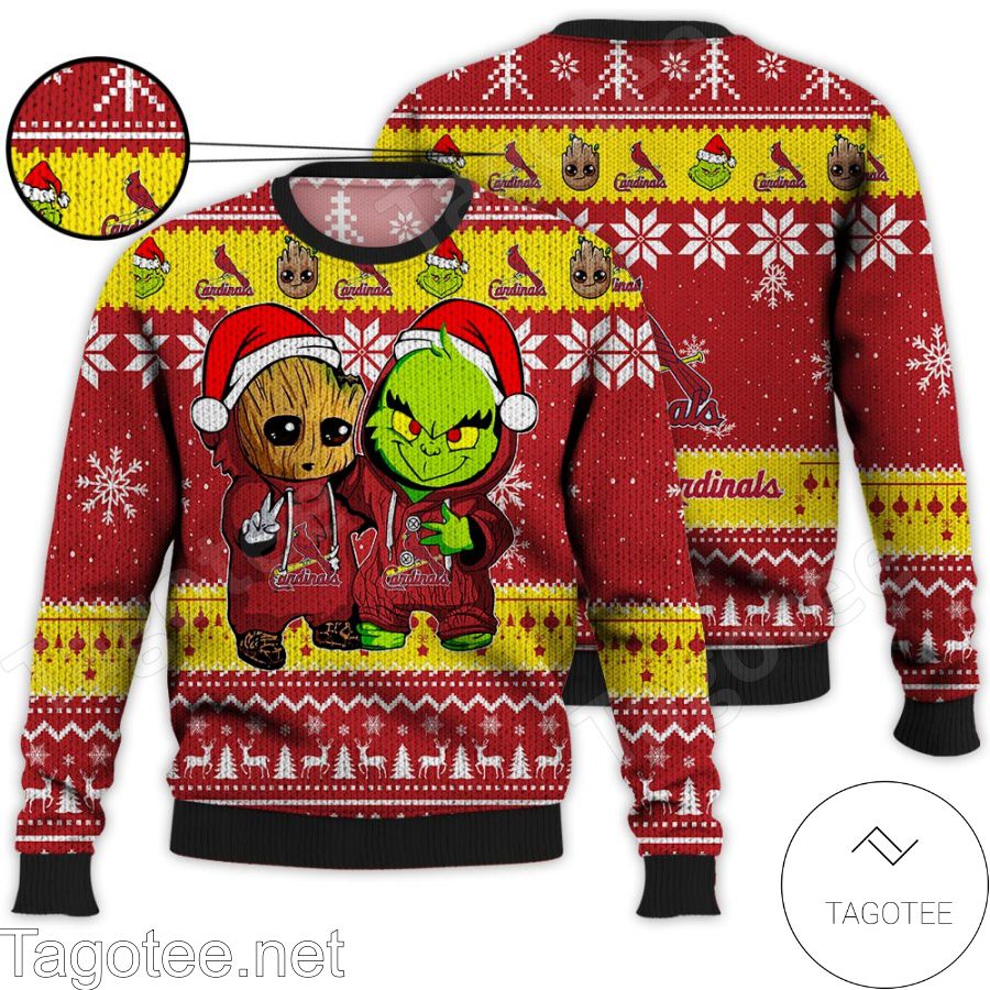 St. Louis Cardinals Baby Groot And Grinch MLB Ugly Christmas Sweater