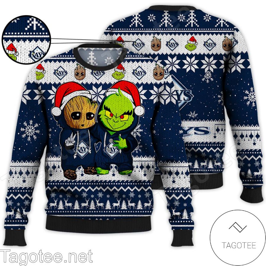 Tampa Bay Rays Baby Groot And Grinch MLB Ugly Christmas Sweater