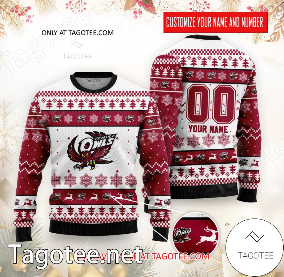 Temple College Rugby Custom Ugly Christmas Sweater - BiShop