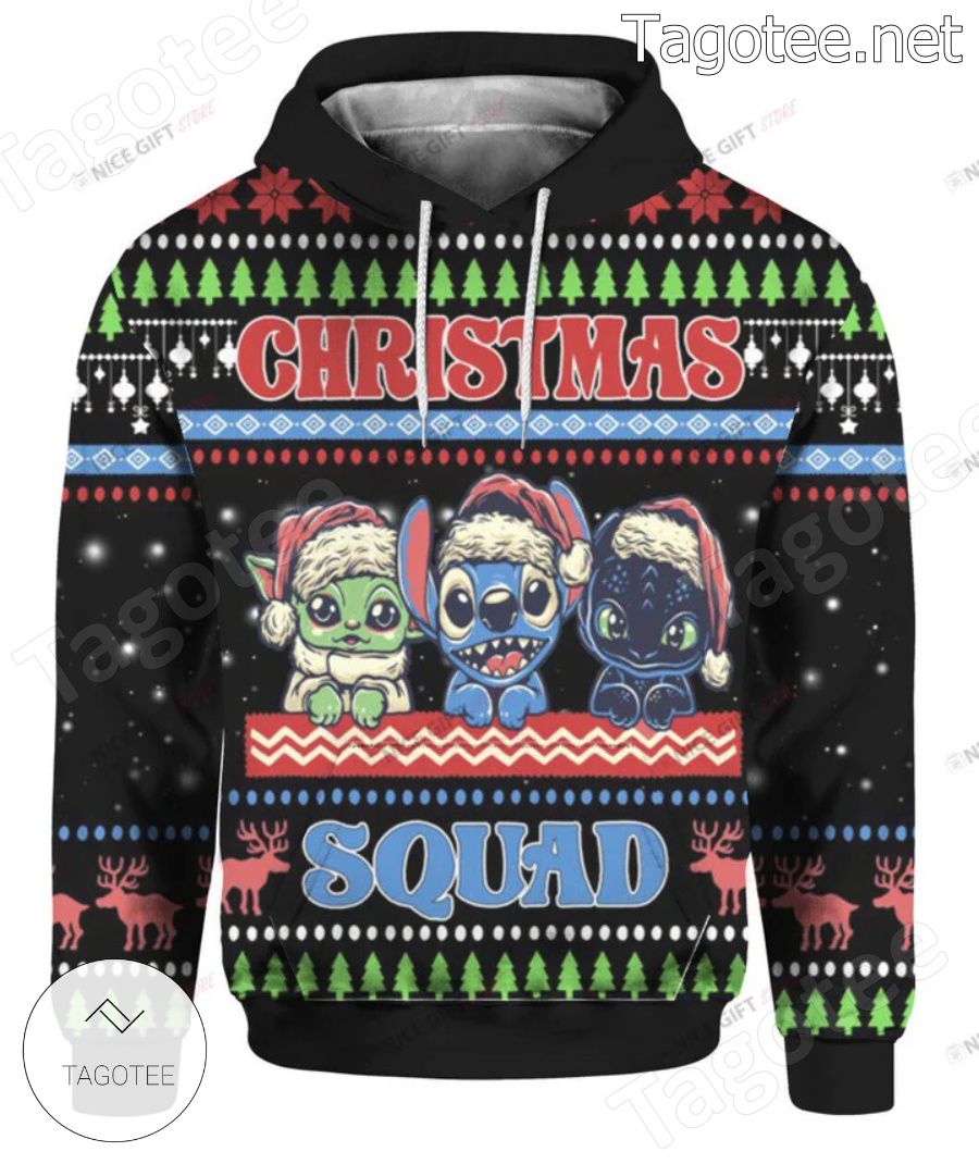 Baby Yoda Stitch Toothless Christmas Squad Hoodie a