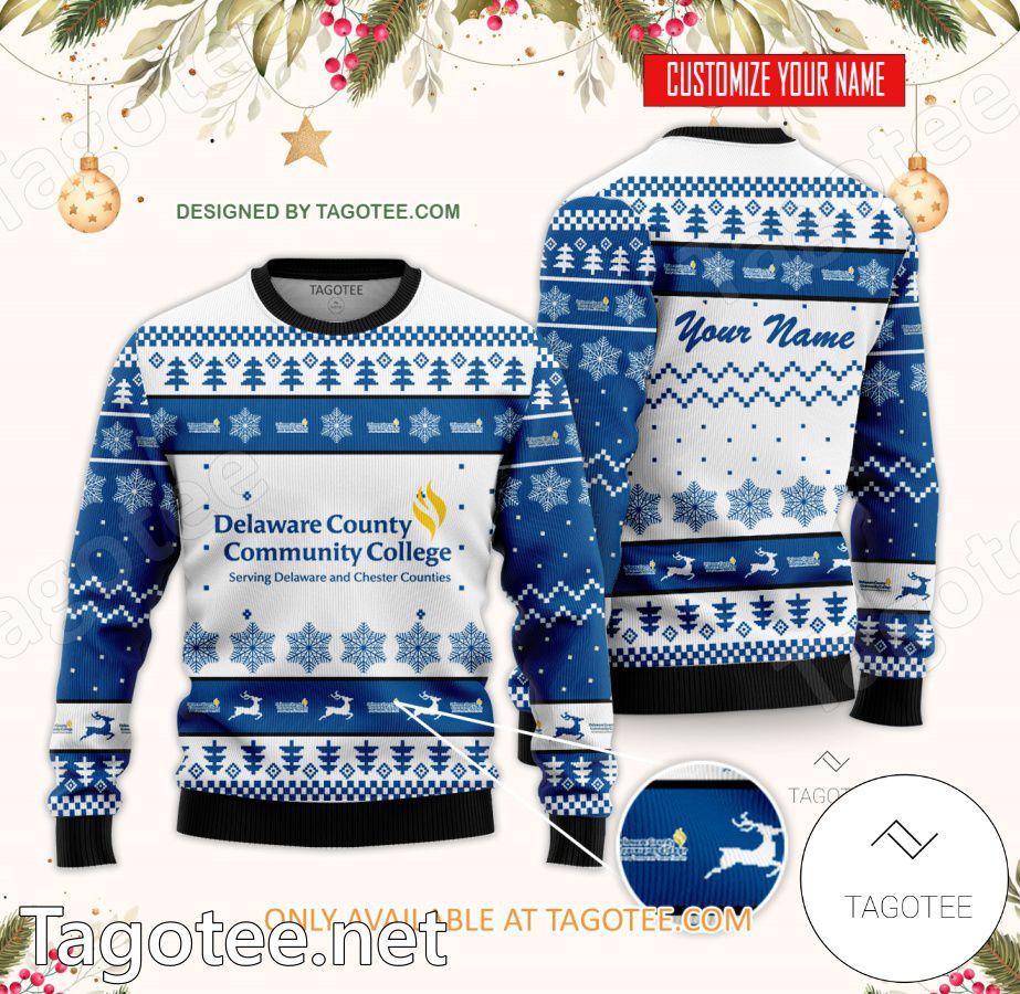 Delaware County Community College Custom Ugly Christmas Sweater - BiShop